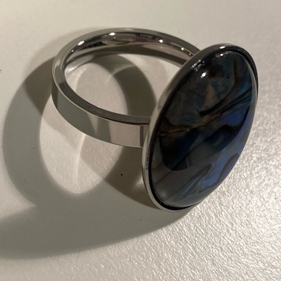 NEW Oversized Abalone Statement Ring Silver Boho Iridescent Shell Jewelry GIFT - Picture 4 of 5